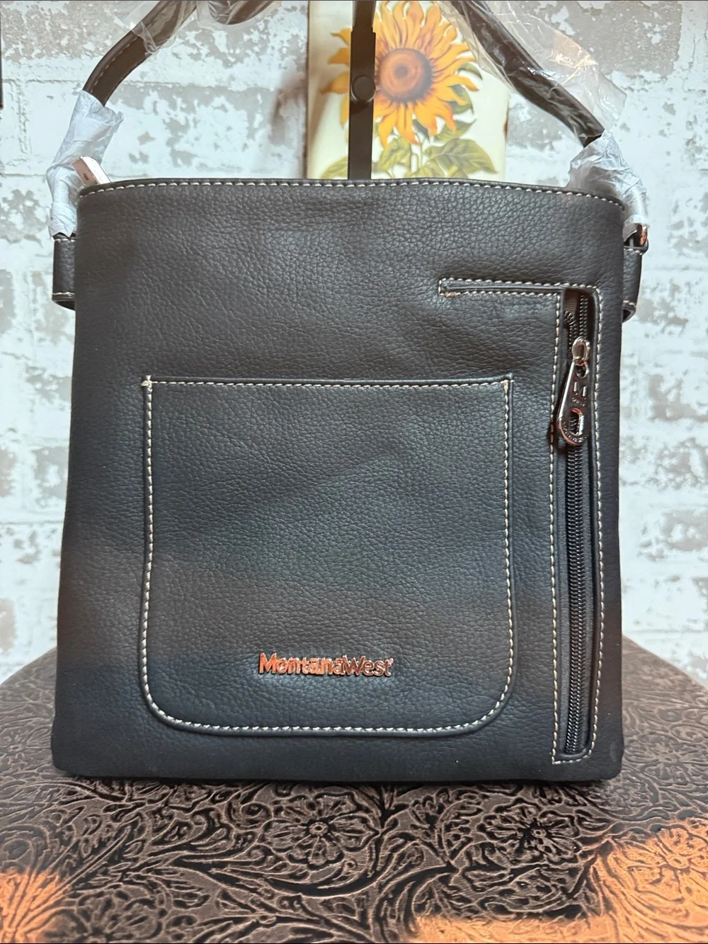 Montana West Black Crossbody Bag with Multicolor Embroidered Sugar Skull
